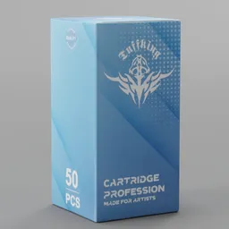 Realistic 3D model of a tattoo needle cartridge box optimized for Blender, showcasing a detailed packaging design.