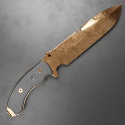 Realistic 3D model of aged metallic military knife with detailed textures for Blender rendering.