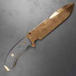 "Hyper-realistic historic military knife 3D model in Blender 3D software. Inspired by Dennis Miller Bunker, with beveled edges and a clear bronze face. Perfect for accurate historical and artistic rendering."