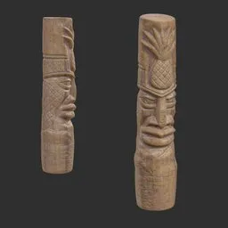 Tiki God Pineapple Top Statue Aged Wood