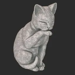 Grooming cat stone statue