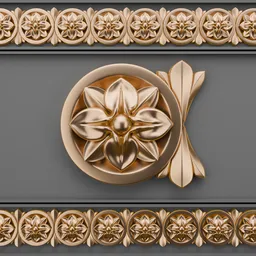 Intricate golden 3D trim brush ornament for Blender, showcasing efficient scene detailing.