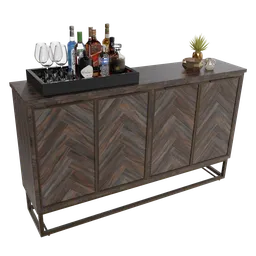 "Introducing the Aspen Dark Tone Credenza, a beautifully detailed wooden cabinet with a black top, perfect for adding luxury to any bedroom scene. Modeled and rendered in Blender 3D, this furniture piece boasts a stylish design inspired by LeConte Stewart and Dennis H. Farber."