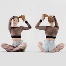 Sitting Woman Tying Hair