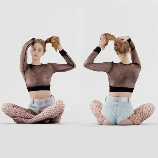 Sitting Woman Tying Hair