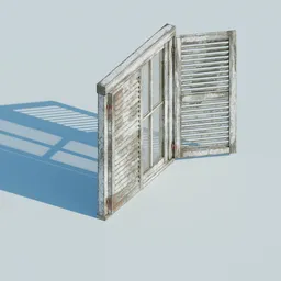 Detailed 3D model of an aged, weathered wooden window with shutters, suitable for Blender rendering.