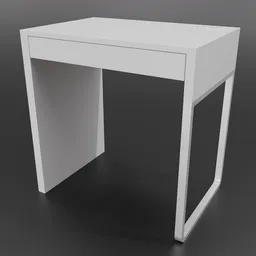 High-quality 3D rendering of a minimalist white wooden desk with a drawer suitable for Blender modeling.