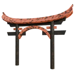Detailed 3D render of a weathered Japanese Torii gate, ideal for Blender street scenes.