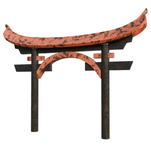 Detailed 3D render of a weathered Japanese Torii gate, ideal for Blender street scenes.