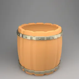 Detailed 3D Blender model of a wooden barrel with metal bands, ideal for industrial container visuals.