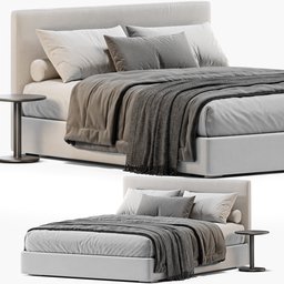 "Bed Lema CAMILLE 3D model for Blender 3D. Sleek round shapes, high-end design, and clean post-process. Dimensions of 216 x 170 x 98.5 cm and 279.26 polys. Perfect for interior design visualizations."
