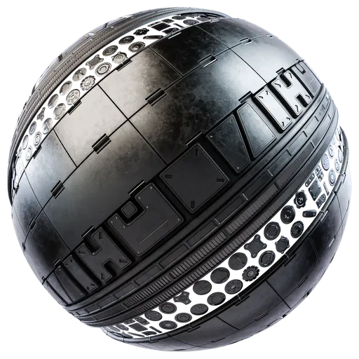 Highly detailed PBR Metal Trim material for futuristic and cyberpunk 3D scenes, compatible with Blender and similar apps.