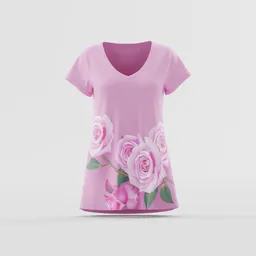 Pink Rose Bouquet V-Neck Tee