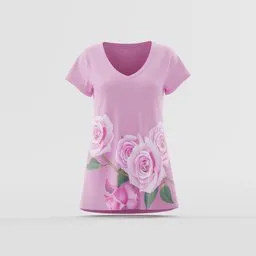 Pink Rose Bouquet V-Neck Tee