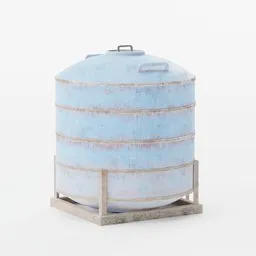 Detailed 3D model of a weathered rooftop water tank for Blender, suitable for urban exterior scenes.
