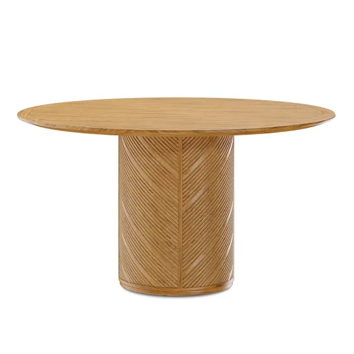 Solid oak and rattan pedestal Haiv dining table 3D model, ideal for Blender renderings and realistic interior visualizations.