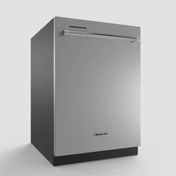 Realistic 3D model of a stainless-steel dishwasher optimized for Blender rendering.