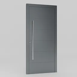 3D render of a modern aluminum door for Blender, featuring sleek design with horizontal panel lines and long handle.