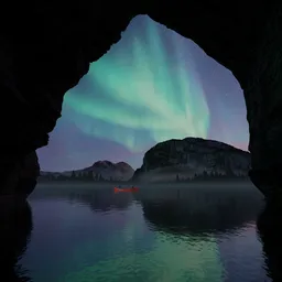 Canoe on Lake & Mountain Landscape