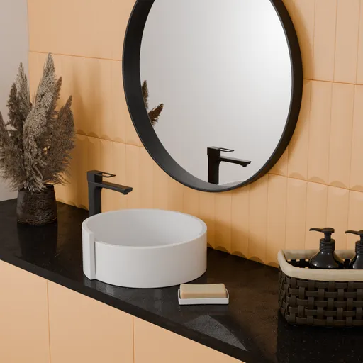 Realistic 3D-rendered bathroom scene with modern fixtures and natural lighting created using Blender software.