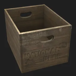 Vintage wooden beer crate 3D model, ideal for bar scenes, created for Blender rendering and game development.