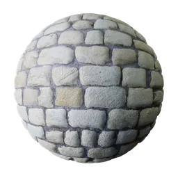 High-resolution stone cobble PBR texture for 3D modeling in Blender, with detailed tiling and displacement for paths and roads.