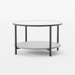 "VITTSJÖ Coffee Table 3D model with glass top and metal base, perfect for minimalist home decor. Extra storage space on the shelf. Created with Blender 3D software."