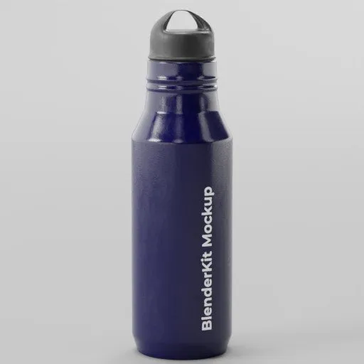 Realistic 3D rendered purple water bottle, detailed texture, Blender compatible model