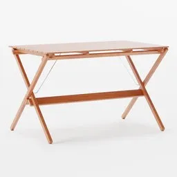 "Wooden Dining Table 3D model for Blender 3D - minimalist design with a shelf underneath for practical use; inspired by Friedrich Traffelet. Folds flat for easy storage and can double as a decorative piece when not in use."