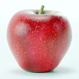 Photorealistic 3D red apple with detailed texture created in Blender, suitable for close-up renders.