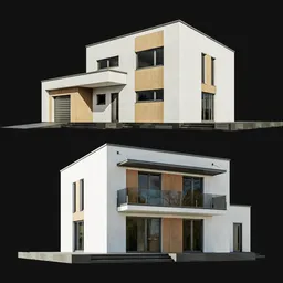 Detailed 3D rendering of a modern residential building, suitable for Blender 3D architecture visualization.