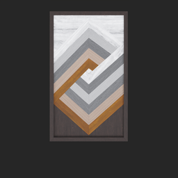 "Enhance your decor with a handcrafted wooden mosaic frame 3D model for Blender 3D. Its minimalist design features cubic blocks mixed with stripes and cuts, creating a dusty and rocky texture theme with muted colors. Ideal for adding character to any interior space."