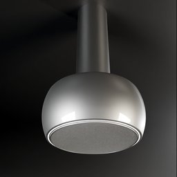 "Kitchen Appliance 3D Model: Generic Round Metal Ceiling Island Hood in Steel Grey by Aniello Falcone for Blender 3D. Ultra definition and sleek design, featuring a smokey chimney for reduced duplication interference."