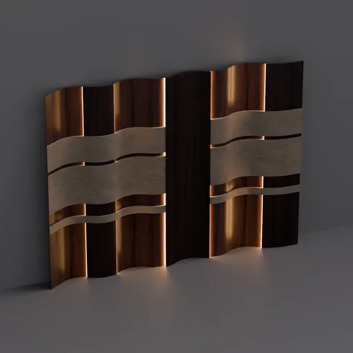 Modern Wavy Walnut and Stone Wall Pane
