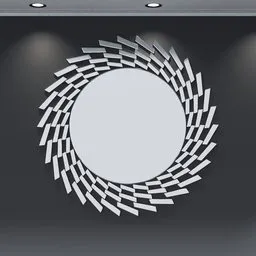 3D-rendered circular mirror with sunburst frame, Blender compatible, suitable for architectural visualization.