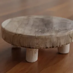 "3D scan of a small wooden plant stool on a textured disc base, modeled in Blender 3D software. Perfect for art and interior design projects."