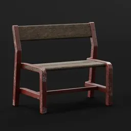 Detailed 3D model of a weathered children's bench with a dark red finish, ideal for Blender rendering projects.