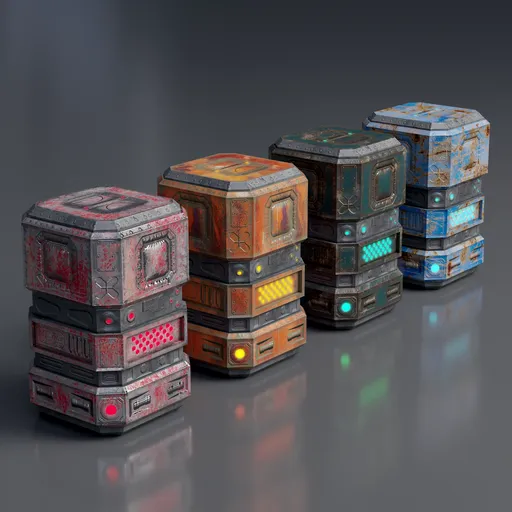 Digital render of low-poly 3D textured crates with 4K resolution for gaming, compatible with Blender.