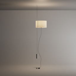 "Floor/Ceiling Design Lamp for Blender 3D: Elegant and minimalist lamp with a white shade, powered through cables on the floor and designed to attach to both the ceiling and the floor. Inspired by Mario Comensoli and perfect for high-definition renders."