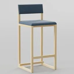 Modern Wood Blue Fabric Bar Stool