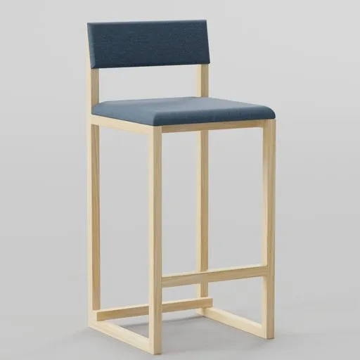 Modern Wood Blue Fabric Bar Stool