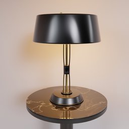 "Highly-detailed 3D model of a black and gold table lamp with a marble base, perfect for adding glamour lighting to a dark bedroom. Created in Blender 3D in 2019, this lamp showcases the orphism style with its beautifully crafted pedestal design. An ideal choice for your bedside in any 3D rendered scene."