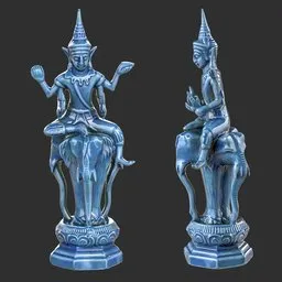 Indra Riding Airavata - Blue Ceramic