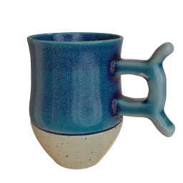 "Blue biopunk-style mug with handle on black background, designed for cozy aesthetics with pastel glaze and Nebulae Hubble-inspired pattern. Created in Blender 3D. Unique and eye-catching addition to your 3D model collection."