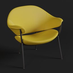 "Murano: a stylish, high-poly yellow chair with black legs and seat, designed for comfort and relaxation. Perfect topology and available as a Blender 3D model. Featured on Dribble and suitable for furniture design projects."