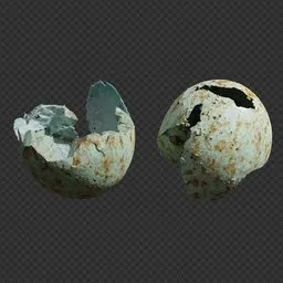 "Blackbird eggshell 3D model for Blender 3D. Photogrammetry and Dark Void Technique used to create lifelike textures with 8K resolution. Decimated to 250K faces."