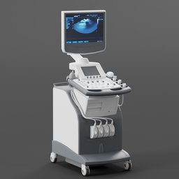 Detailed Blender 3D rendering of a modern ultrasound machine for clinical healthcare scenarios.