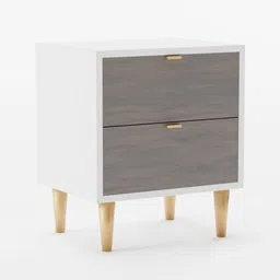 Modern 3D model of a minimalist bedside table with golden handles and legs, compatible with Blender.