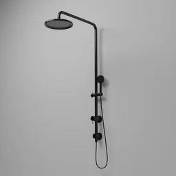 Realistic Blender 3D model of a modern wall-mounted shower head with adjustable height.