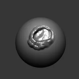 Blender 3D sculpting brush for realistic metal damage effects, adding cuts and dents to models.